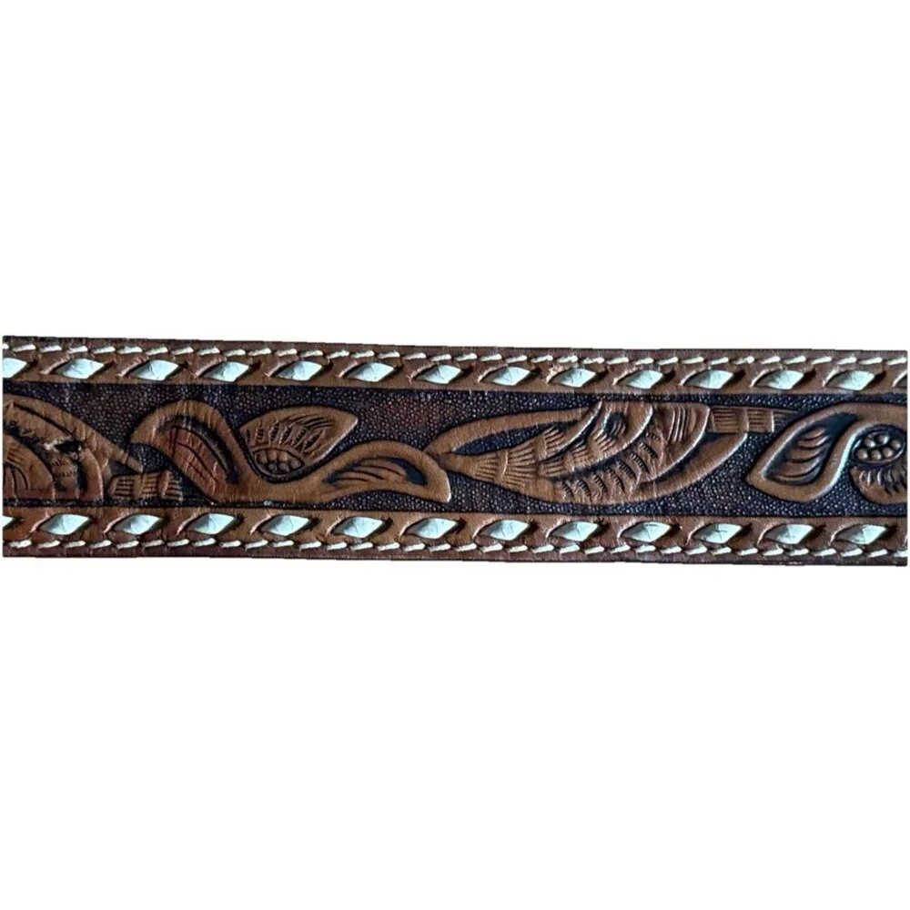 Southwest Clothiers, Inc. Leather Raw Grain Saddle Leather Belt SZ 36 Hand Laced
